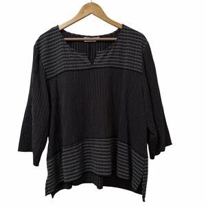 Habitat Womens‎ Textured Stripe Pullover Tunic Top Size XL Black Lagenlook Artsy